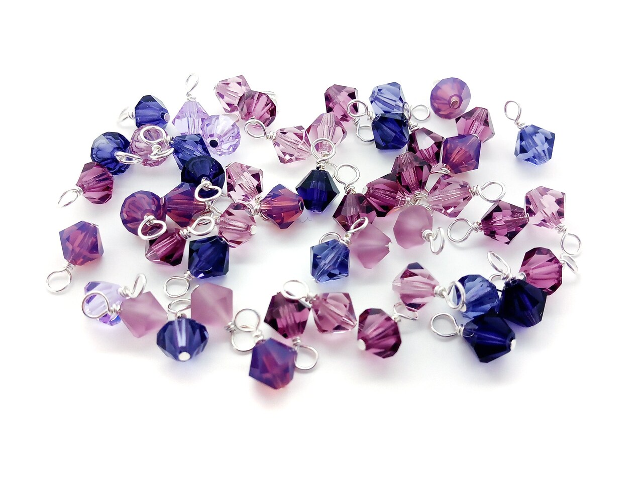 Purple Bicone Dangles, 25 Crystal 6mm Bead Charms, Adorabilities
